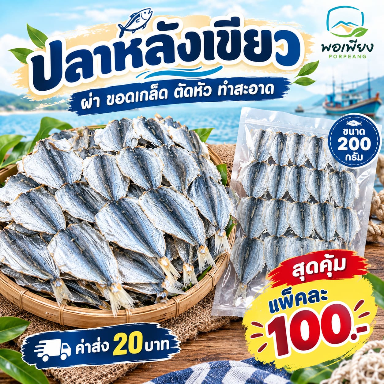 ปลาหลังเขียวผ่าตากแห้งอย่างดี